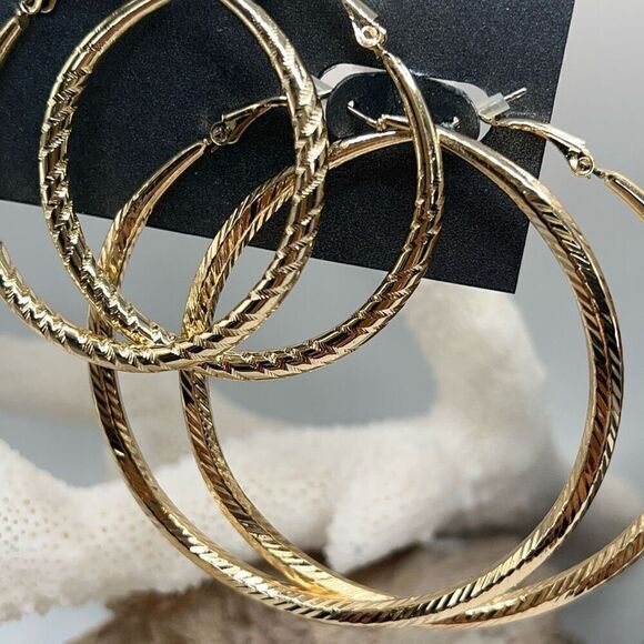 Gold Hoop & Post Bold Elements Earrings Set $16ea / 3 for $25 - Picture 1 of 4